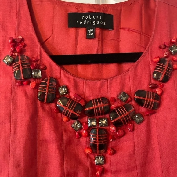 Robert Rodriguez Jeweled Sleeveless Beaded Crew Neck Aline Short Casual Dress - Picture 6 of 10